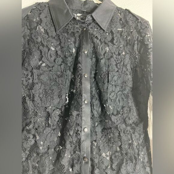 IKKS Bohemian Lace Black Button Down Blouse Shirt Size 42 EU/ M US - Picture 5 of 11